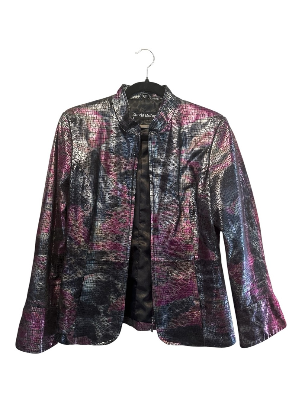 Vintage 90’s/Y2K Pamela McCoy Iridescent Black & Purple Funky Leather Jacket S